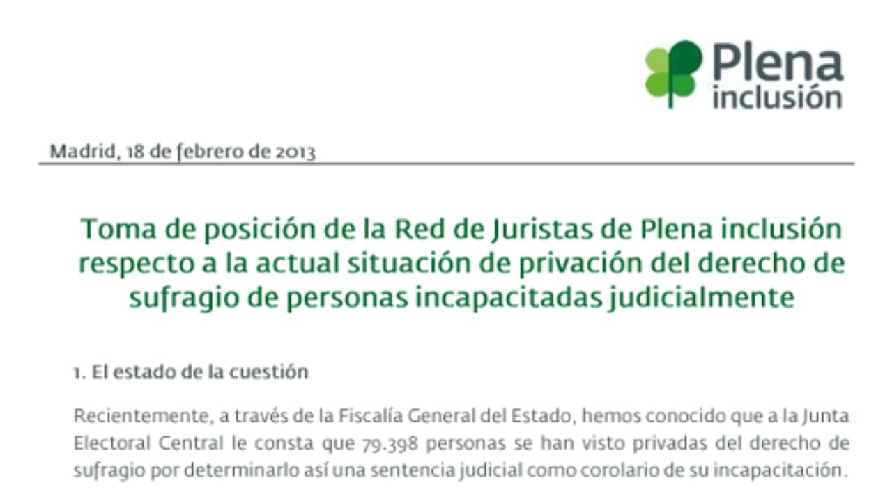 Posicionamento da Rede de Xuristas de Plena inclusión sobre o dereito ao Voto