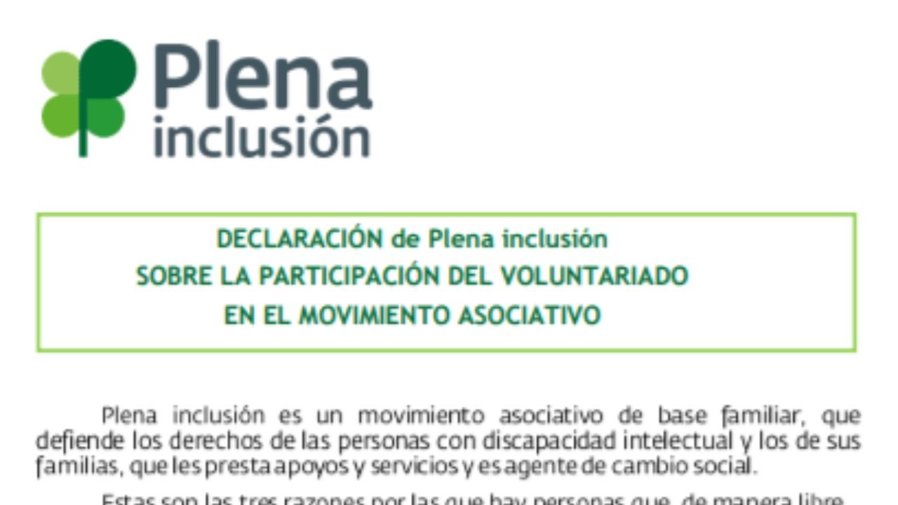 Declaración de Plena inclusión sobre a participación do Voluntariado no movemento asociativo